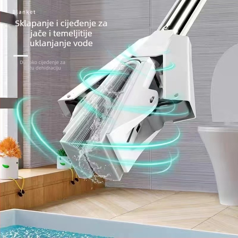 Mop za kućnu upotrebu, bez ručke, sklopivi, pranje bez ruku, novi model sa spužvom i vatom, mop za pod od nehrđajućeg čelika, veleprodaja, snažno cijeđenje vode