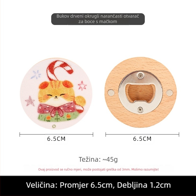 Kreativna božićna mačka životinja otvarač za boce od punog drveta otvarač za boce piva magnetska naljepnica za hladnjak višenamjenska