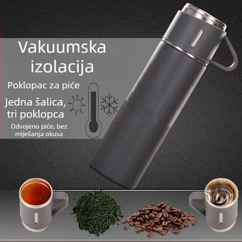Nova termosica od nehrđajućeg čelika 304, šalica za čaj, jedna šalica s tri poklopca, poslovna poklon kutija, odijelo za vanjsku šalicu za vodu, poklon za aktivnosti