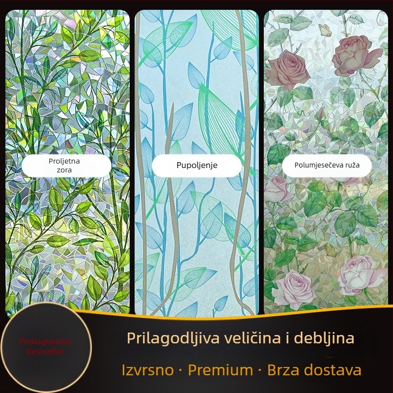 Elektrostatski 3D šareni stakleni film bez ljepila, laserski prozirni, propusni, za spavaću sobu, dnevni boravak, balkon, ukrasnu naljepnicu za prozor