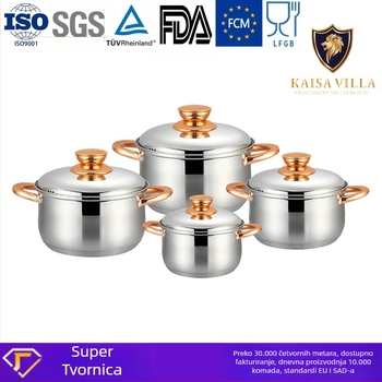 Set lonaca od nehrđajućeg čelika 201 prehrambene kvalitete s zadebljanim dnom od 5 slojeva, lonac za juhu s dvostrukom ručkom, lonac za varivo s čeličnim poklopcem Kv-1086, veleprodaja od proizvođača