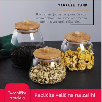 Veleprodaja prozirne zatvorene staklenke staklenke s poklopcem od bambusa i zrnaca staklenke za čaj i pohranu slatkiša u staklenci za kuhinju