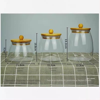 Veleprodaja prozirne zatvorene staklenke staklenke s poklopcem od bambusa i zrnaca staklenke za čaj i pohranu slatkiša u staklenci za kuhinju