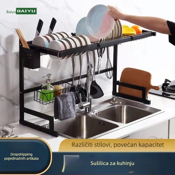 Nehrđajući čelik, crni kuhinjski stalak za sudoper, stalak za odvod noževa, stalak za tanjure i zdjele, stalak za sudoper, zdjela i posuđe, stalak za odlaganje na radnoj površini