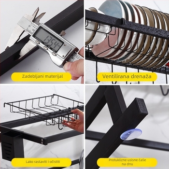 Nehrđajući čelik, crni kuhinjski stalak za sudoper, stalak za odvod noževa, stalak za tanjure i zdjele, stalak za sudoper, zdjela i posuđe, stalak za odlaganje na radnoj površini
