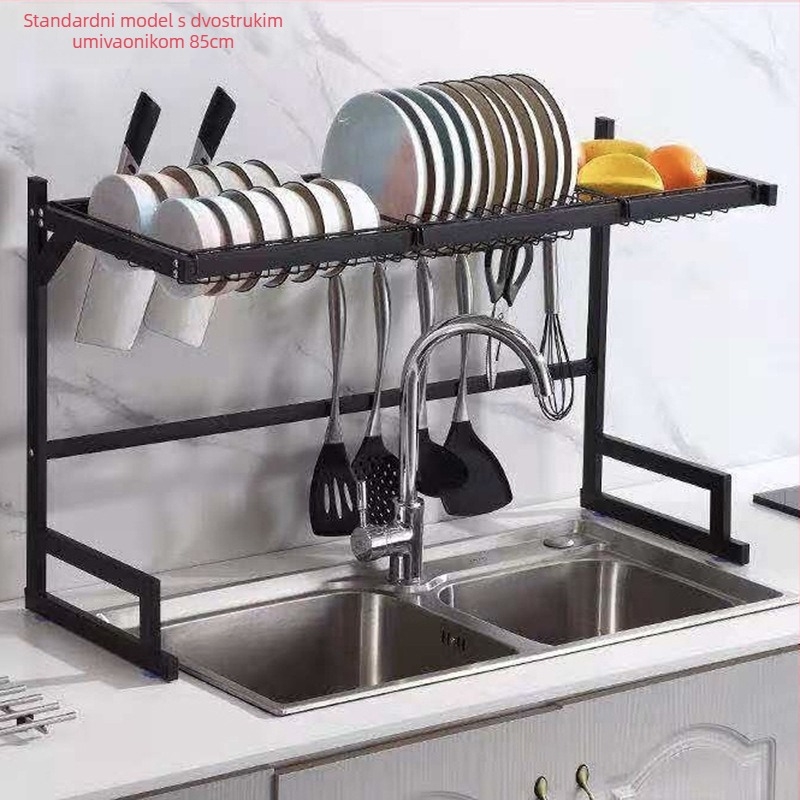 Nehrđajući čelik, crni kuhinjski stalak za sudoper, stalak za odvod noževa, stalak za tanjure i zdjele, stalak za sudoper, zdjela i posuđe, stalak za odlaganje na radnoj površini