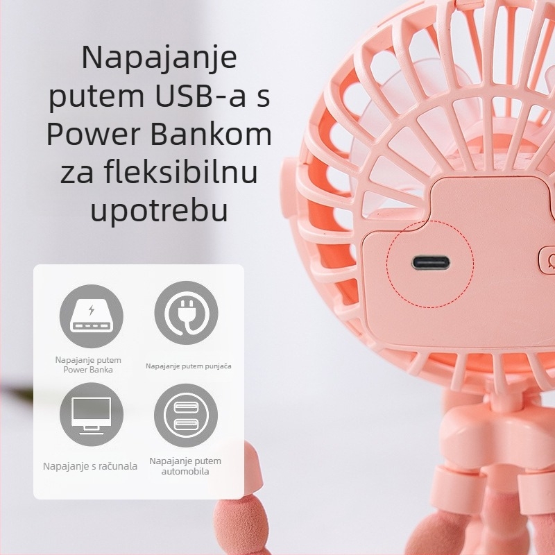 Novi multifunkcionalni prijenosni USB punjivi litijevi baterijski Octopus mini ventilator za djecu i učenike