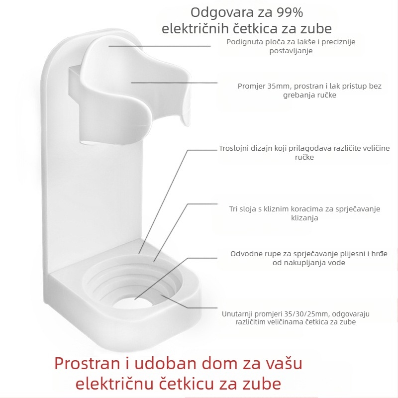 Držač za električne četkice za zube za montažu na zid, stalak za pohranu, ljepljivi nosač za glavu četkice za zube bez bušilice, poklon nosač, stalak za pohranu četkica za zube