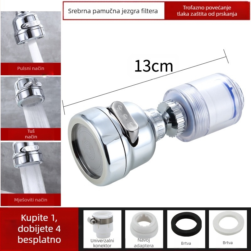 Filter za slavinu, pročišćivač vode, produžetak za kuhinjsku glavu za prskanje, univerzalni tuš pod tlakom za uštedu vode