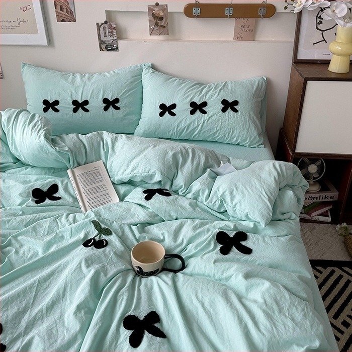 Super mekani pamučni ručnik s vezom klase A, set od četiri dijela, pamučna jednobojna navlaka za poplune, set od tri dijela za studentski dom