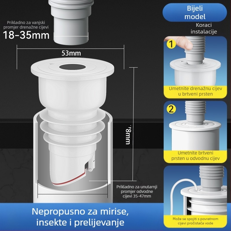 Silikonski čep za odvodnu cijev za kanalizaciju, nepropusni za mirise, umivaonik za kuhinju, čep za odvodnu cijev za perilicu rublja, protiv povratnog mirisa
