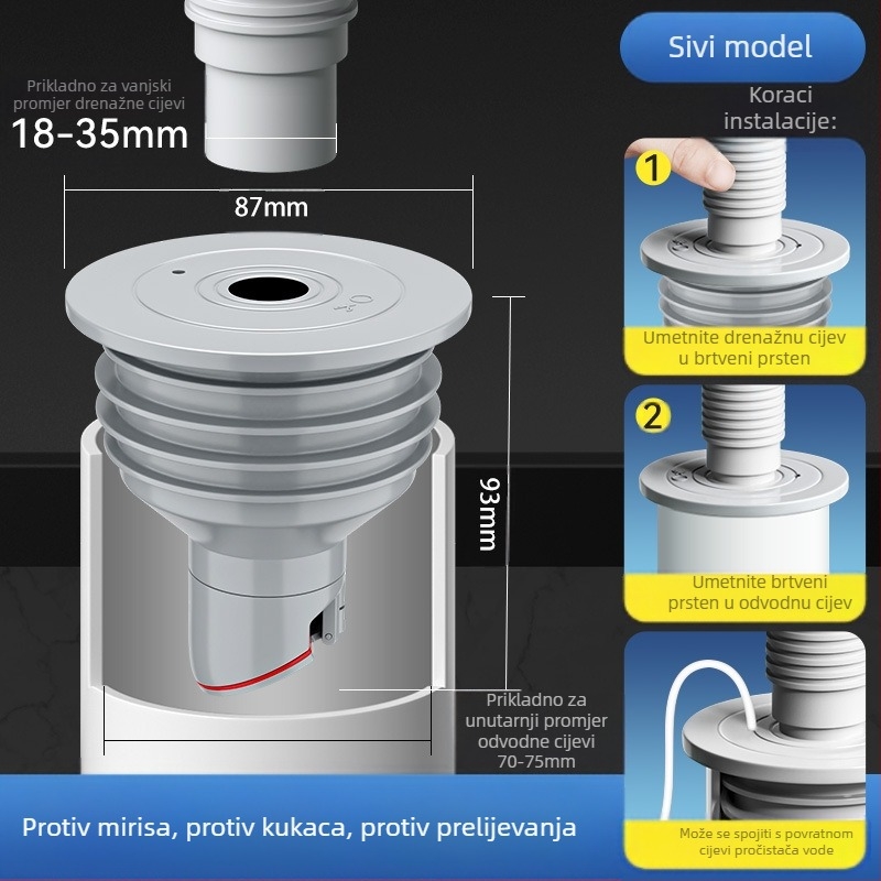 Silikonski čep za odvodnu cijev za kanalizaciju, nepropusni za mirise, umivaonik za kuhinju, čep za odvodnu cijev za perilicu rublja, protiv povratnog mirisa
