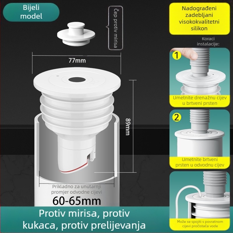 Silikonski čep za odvodnu cijev za kanalizaciju, nepropusni za mirise, umivaonik za kuhinju, čep za odvodnu cijev za perilicu rublja, protiv povratnog mirisa