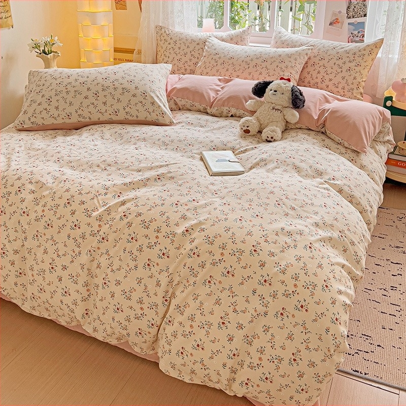 Četiri godišnja doba dostupna mala pamučna posteljina s cvjetnim pranjem, četverodijelna, studentska šešir za krevet, trodijelna prekogranična, generacija kose