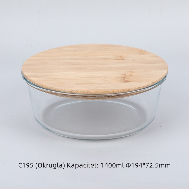 Veleprodaja kutija za ručak od bambusa s poklopcem od drveta, staklena kutija za održavanje svježine, otporna na toplinu, visoko borosilikatno staklo, japanska kutija za ručak, mikrovalna pećnica