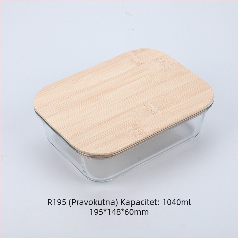 Veleprodaja kutija za ručak od bambusa s poklopcem od drveta, staklena kutija za održavanje svježine, otporna na toplinu, visoko borosilikatno staklo, japanska kutija za ručak, mikrovalna pećnica