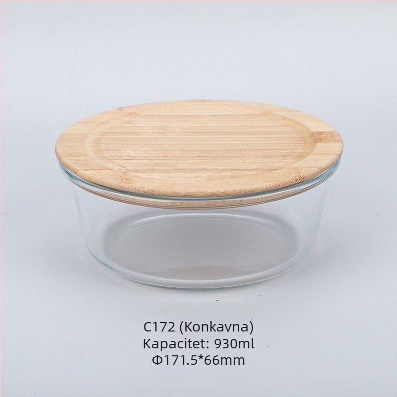 Veleprodaja kutija za ručak od bambusa s poklopcem od drveta, staklena kutija za održavanje svježine, otporna na toplinu, visoko borosilikatno staklo, japanska kutija za ručak, mikrovalna pećnica