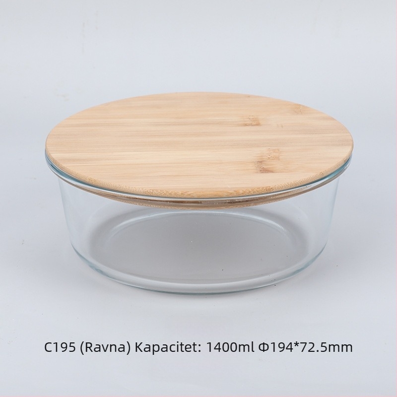 Veleprodaja kutija za ručak od bambusa s poklopcem od drveta, staklena kutija za održavanje svježine, otporna na toplinu, visoko borosilikatno staklo, japanska kutija za ručak, mikrovalna pećnica