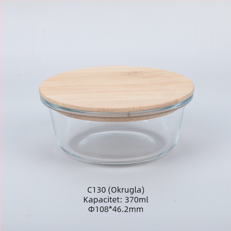 Veleprodaja kutija za ručak od bambusa s poklopcem od drveta, staklena kutija za održavanje svježine, otporna na toplinu, visoko borosilikatno staklo, japanska kutija za ručak, mikrovalna pećnica