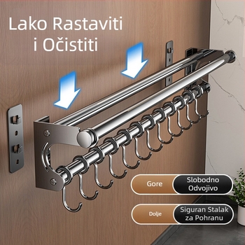 Držač za noževe bez bušilice, stalak za pohranu od nehrđajućeg čelika 304, kuhinjska kuka, poklopac za lonac, daska za rezanje, plastična folija, držač maramica