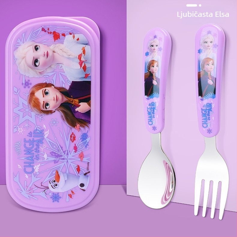 Disney žlica za jelo s kutijom dječje žlice za bebe, prijenosna torba od nehrđajućeg čelika 304 s crtanim motivom