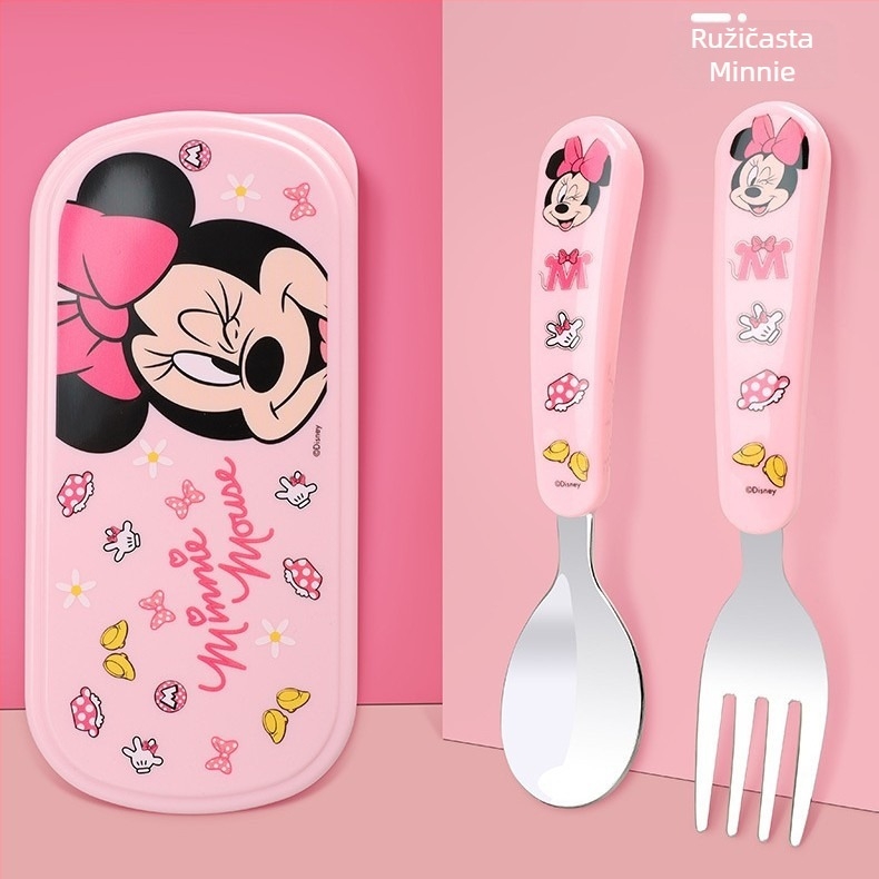 Disney žlica za jelo s kutijom dječje žlice za bebe, prijenosna torba od nehrđajućeg čelika 304 s crtanim motivom