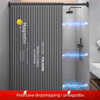 Zavjesa za tuširanje u kupaonici, sklopiva, pododijelo, nevidljiva vodootporna tkanina, visokokvalitetna pregrada za WC, suho i mokro odvajanje tuša