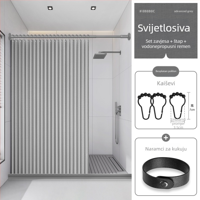 Zavjesa za tuširanje u kupaonici, sklopiva, pododijelo, nevidljiva vodootporna tkanina, visokokvalitetna pregrada za WC, suho i mokro odvajanje tuša