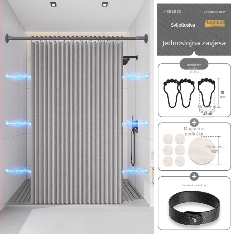 Zavjesa za tuširanje u kupaonici, sklopiva, pododijelo, nevidljiva vodootporna tkanina, visokokvalitetna pregrada za WC, suho i mokro odvajanje tuša