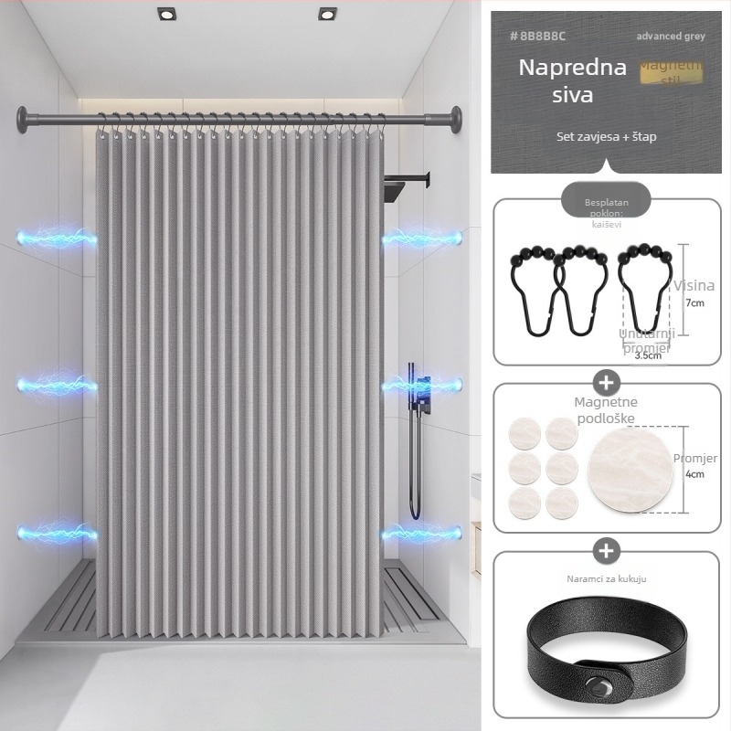 Zavjesa za tuširanje u kupaonici, sklopiva, pododijelo, nevidljiva vodootporna tkanina, visokokvalitetna pregrada za WC, suho i mokro odvajanje tuša