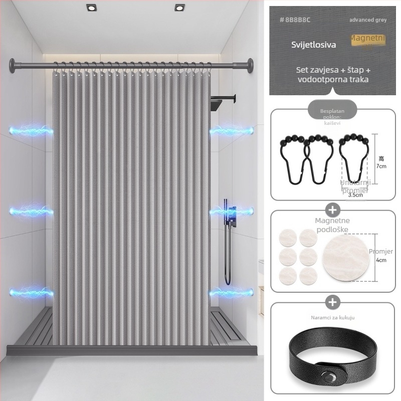 Zavjesa za tuširanje u kupaonici, sklopiva, pododijelo, nevidljiva vodootporna tkanina, visokokvalitetna pregrada za WC, suho i mokro odvajanje tuša