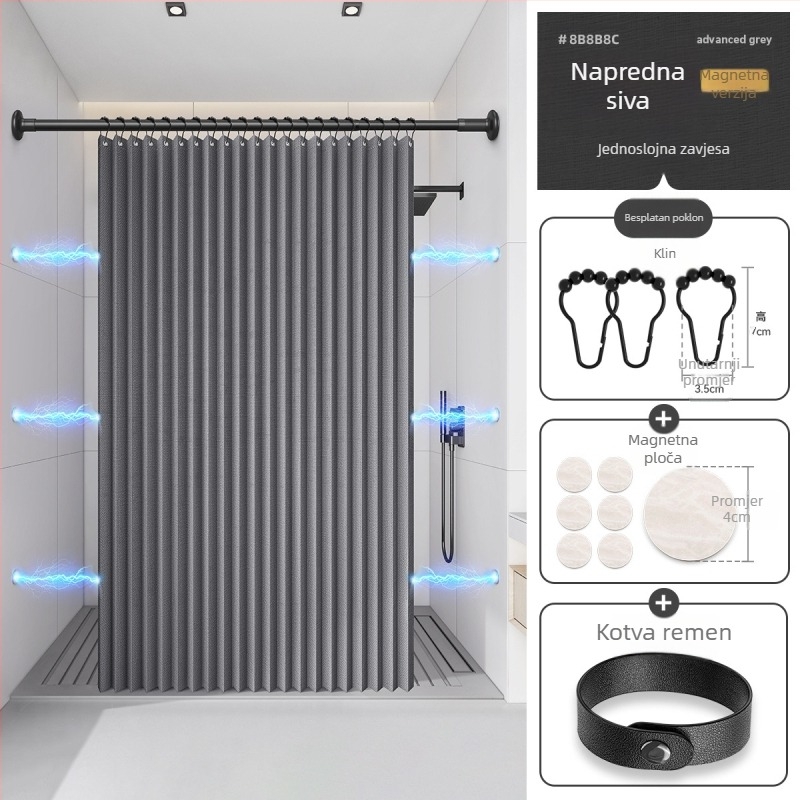 Zavjesa za tuširanje u kupaonici, sklopiva, pododijelo, nevidljiva vodootporna tkanina, visokokvalitetna pregrada za WC, suho i mokro odvajanje tuša