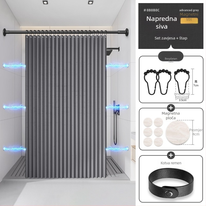 Zavjesa za tuširanje u kupaonici, sklopiva, pododijelo, nevidljiva vodootporna tkanina, visokokvalitetna pregrada za WC, suho i mokro odvajanje tuša