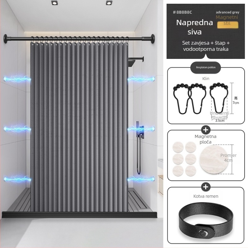 Zavjesa za tuširanje u kupaonici, sklopiva, pododijelo, nevidljiva vodootporna tkanina, visokokvalitetna pregrada za WC, suho i mokro odvajanje tuša