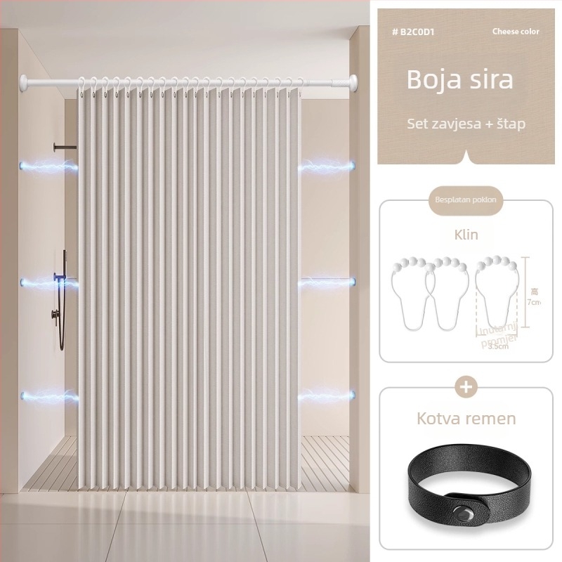 Zavjesa za tuširanje u kupaonici, sklopiva, pododijelo, nevidljiva vodootporna tkanina, visokokvalitetna pregrada za WC, suho i mokro odvajanje tuša