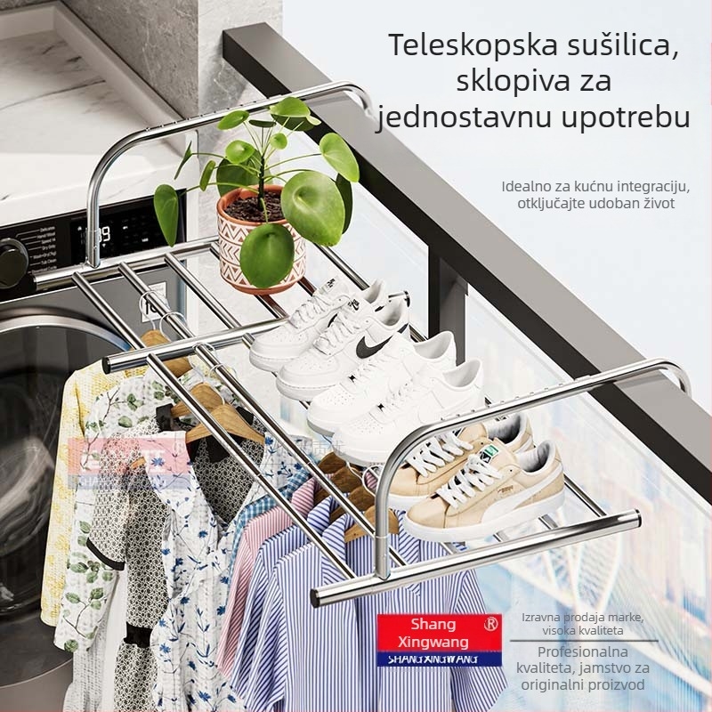 Uvlačna vješalica za odjeću od nehrđajućeg čelika, bez bušilica, višenamjenska sušilica za balkon, sklopiva vješalica za odjeću na prozoru