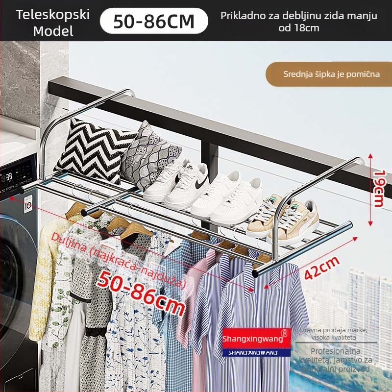 Uvlačna vješalica za odjeću od nehrđajućeg čelika, bez bušilica, višenamjenska sušilica za balkon, sklopiva vješalica za odjeću na prozoru