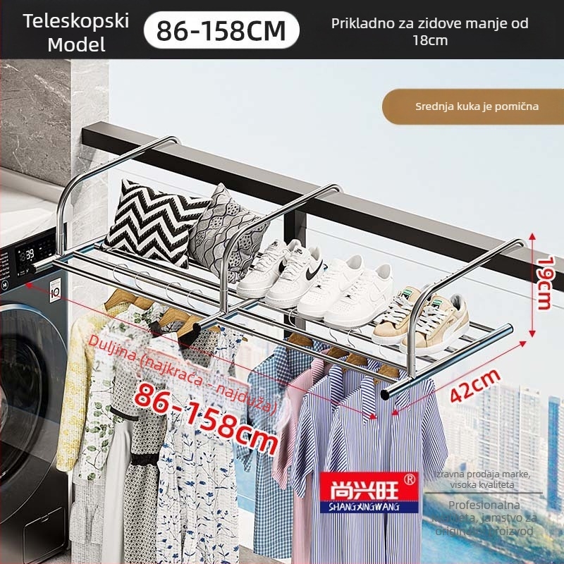Uvlačna vješalica za odjeću od nehrđajućeg čelika, bez bušilica, višenamjenska sušilica za balkon, sklopiva vješalica za odjeću na prozoru