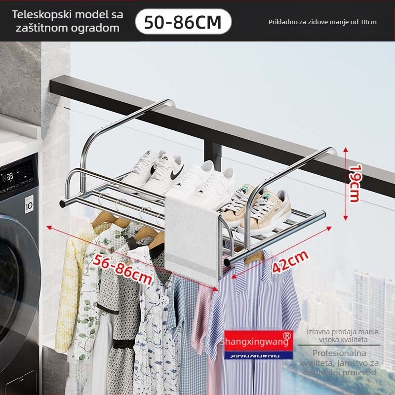 Uvlačna vješalica za odjeću od nehrđajućeg čelika, bez bušilica, višenamjenska sušilica za balkon, sklopiva vješalica za odjeću na prozoru