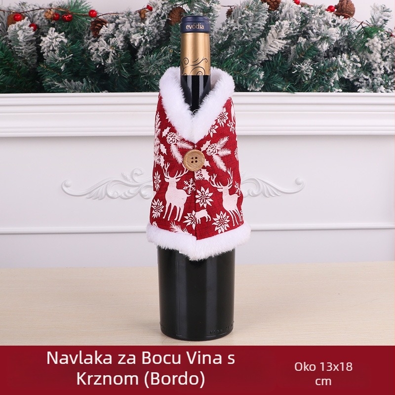 Prekogranični popularan božićni set za vino, ukrasni set za blagovaonski stol, boca vina, ukrasni set za boce vina s otiskom čička, ukrasi za set za vino