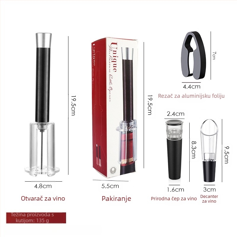 Odijelo za otvaranje boca pod pritiskom preko granice, aluminijska cijev, četverodijelni otvarač za vino, otvor za boce, rezač folije za vino, set za poklon kutiju