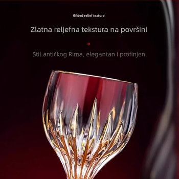 Lagana luksuzna vintage reljefna rezbarena čaša za crveno vino, kućna staklena čaša za vino, visoka vrijednost čaše za vino u boji, veleprodaja čaša za vino