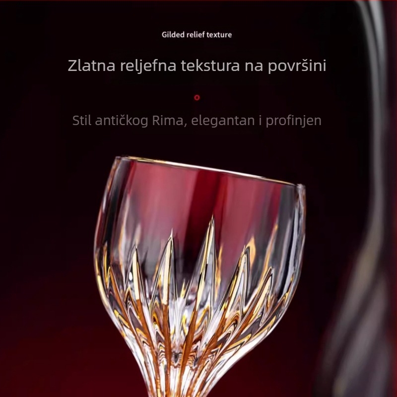 Lagana luksuzna vintage reljefna rezbarena čaša za crveno vino, kućna staklena čaša za vino, visoka vrijednost čaše za vino u boji, veleprodaja čaša za vino
