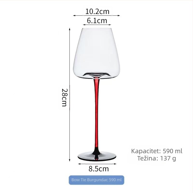 Crna kravata kristalna čaša za crveno vino, bordo veliki kućni set, crvena, stupno crvena, visoka, pristupačna luksuzna šalica