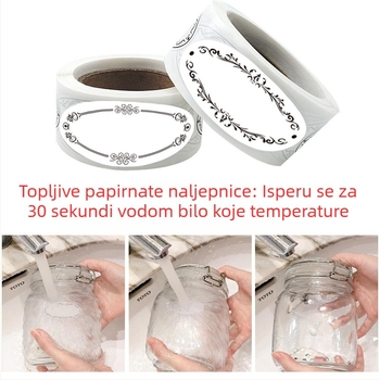 Prekogranično na zalihi rukom pisani biorazgradivi topljivi boce i limenke hrane, prazan logotip s ovalnom naljepnicom za klasifikaciju