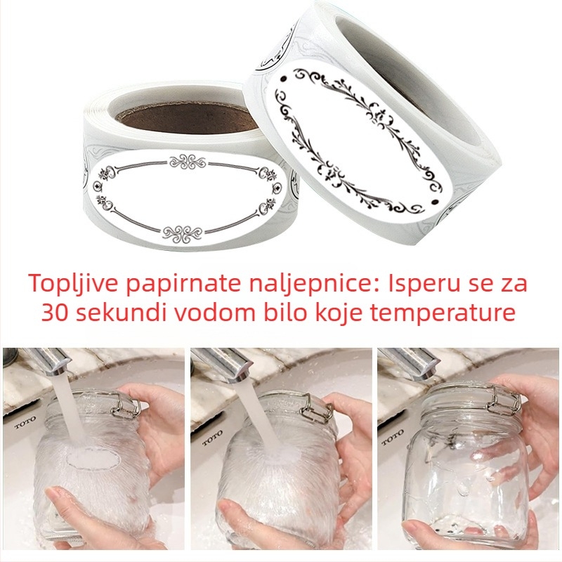 Prekogranično na zalihi rukom pisani biorazgradivi topljivi boce i limenke hrane, prazan logotip s ovalnom naljepnicom za klasifikaciju