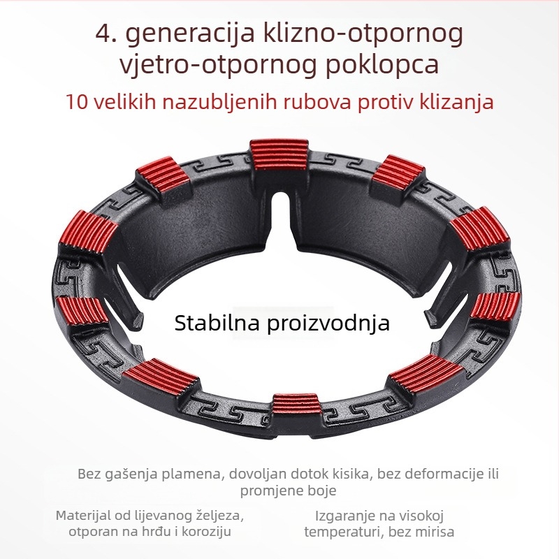 Vjetrootporni poklopac od lijevanog željeza za plinske štednjake, energetski štedljivi prsten za vatru, novo nadograđeni nosač s osam zubaca protiv klizanja