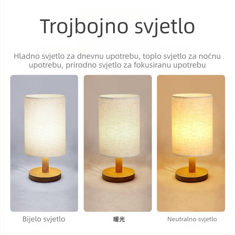 Stolna lampa od trupaca, jednostavna skandinavska dekorativna noćna lampa od tkanine, masivno drvo, retro atmosfera, ručno izrađena, reljefna noćna lampa