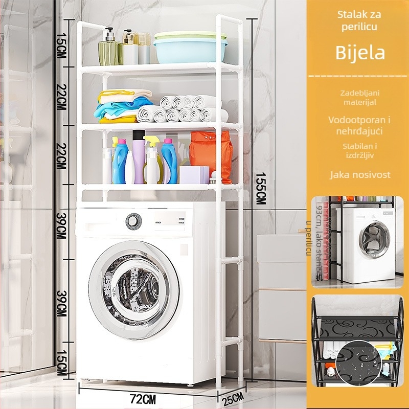 Polica za pohranu u kupaonici, plastična, metalna, višeslojna, podna polica za kupaonicu bez bušilica, polica za pohranu bez bušilica