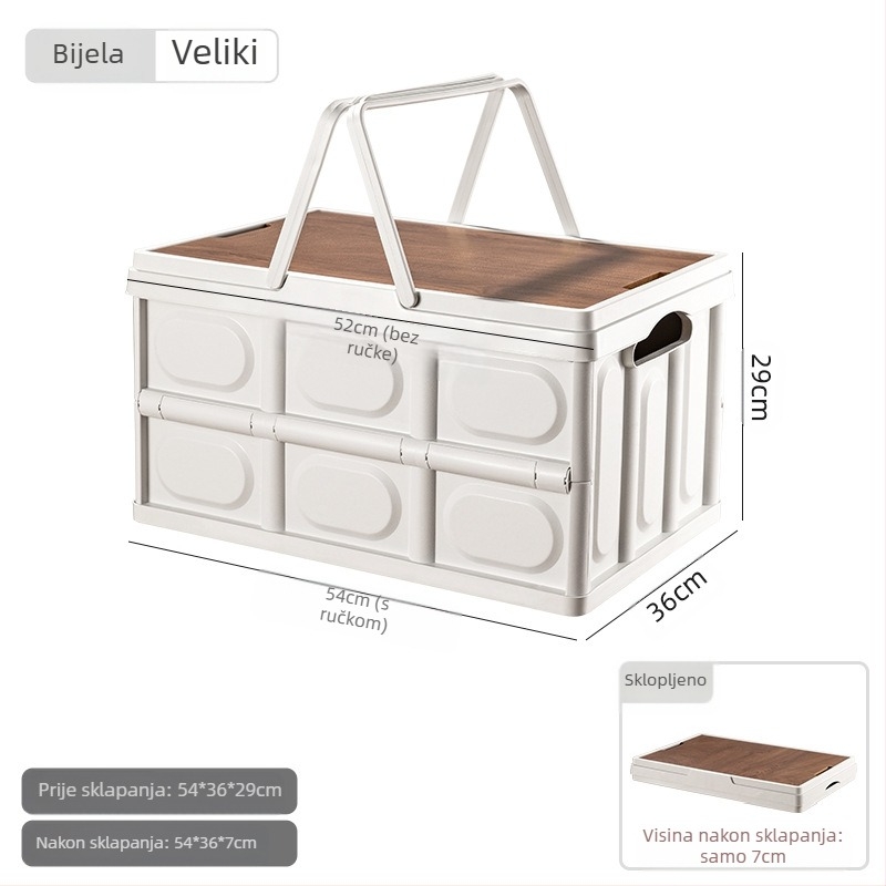 Prijenosna kutija za pohranu na otvorenom za kampiranje, sklopiva kutija, kutija za kampiranje, kutija za pohranu u automobilu, plastična kutija s drvenim poklopcem